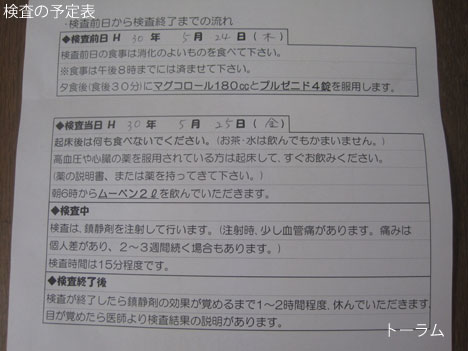 大腸内視鏡検査の予定表